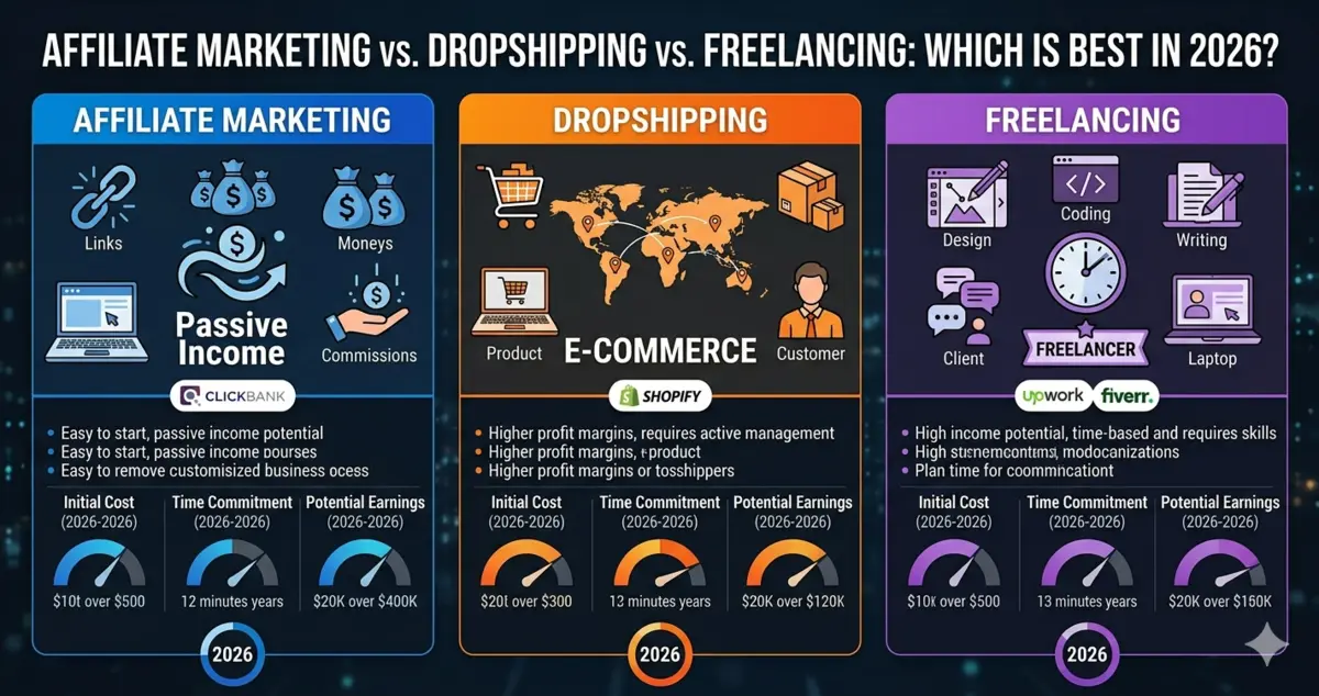 Affiliate Marketing vs Dropshipping vs Freelancing